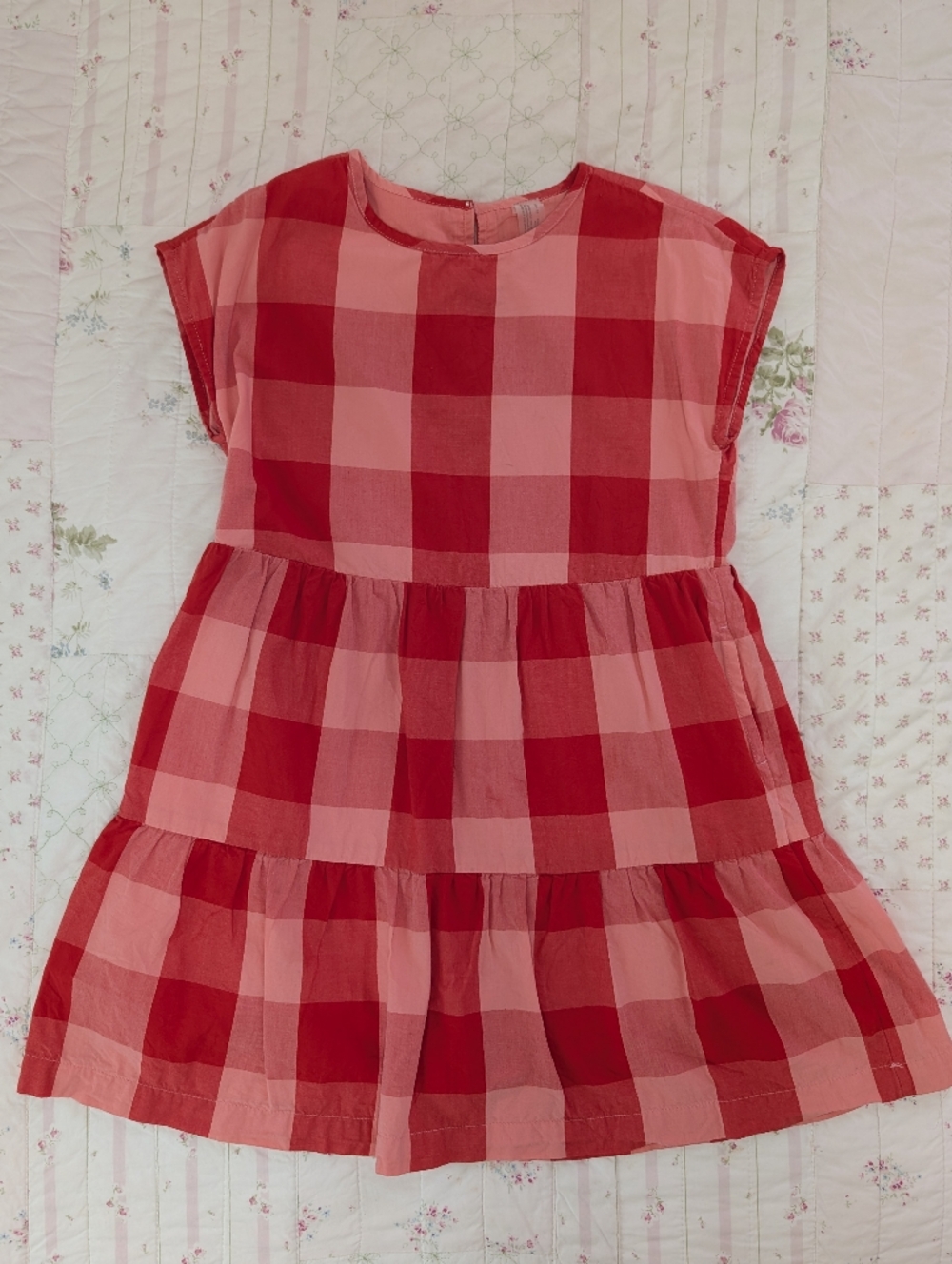 Red and Pink Gingham Tiered Dress